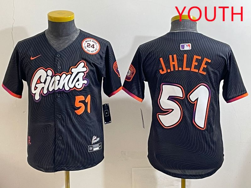 Youth San Francisco Giants #51 J.H.Lee Black Joint Name 2025 Nike MLB Jersey style 7->youth mlb jersey->Youth Jersey